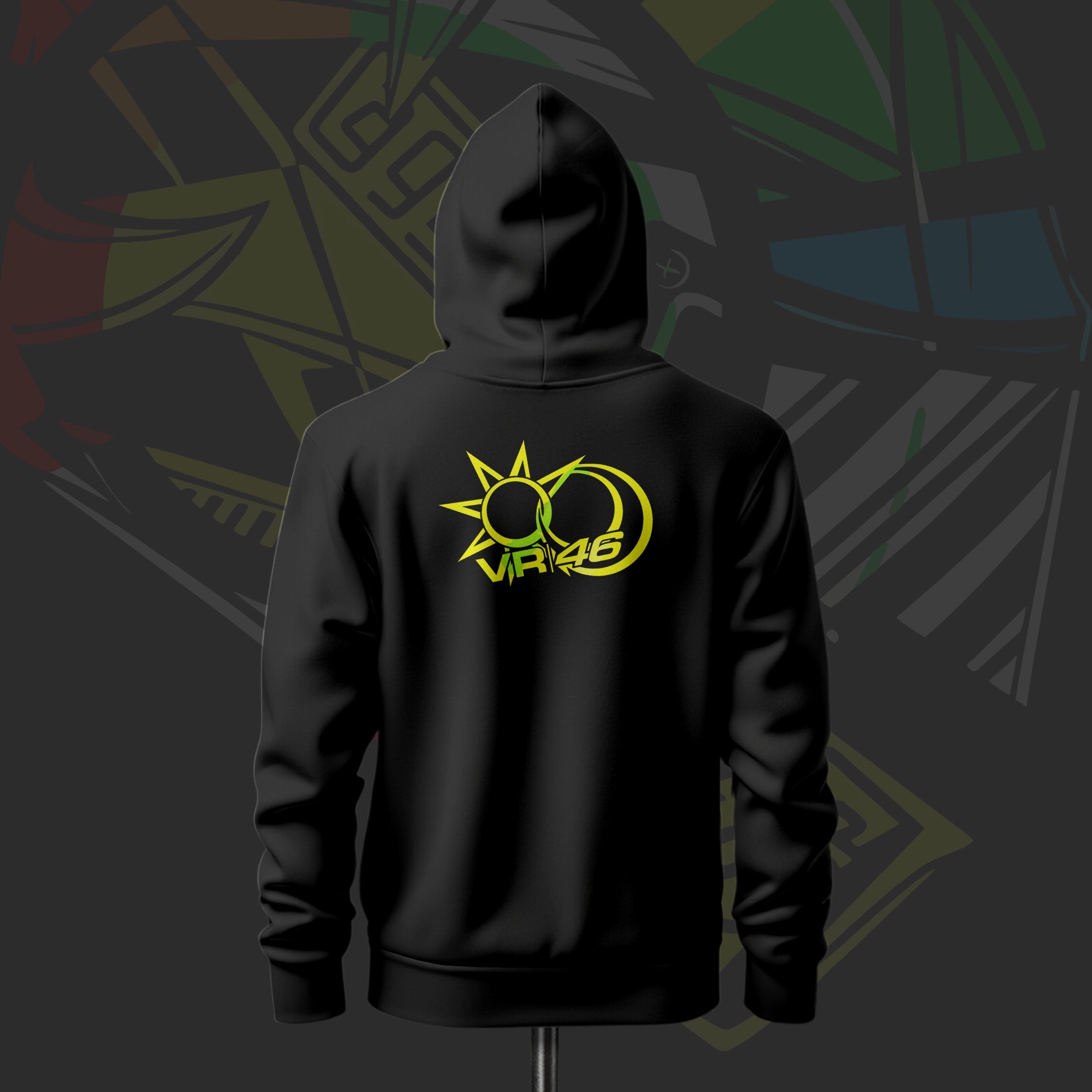 Valentino Rossi Helmet Art Inspired Black Drop Shoulder Hoodie