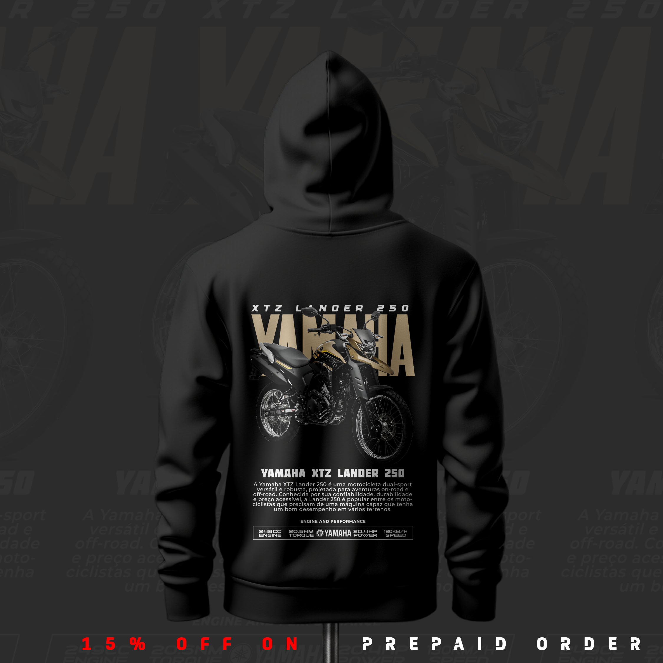 Y XTZ Lander 250 ART Inspired Black Drop Shoulder Hoodie