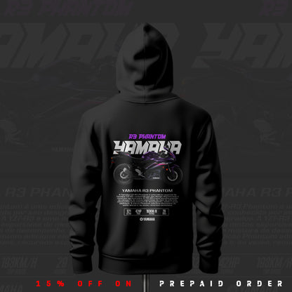 Yamaha R3 Phantom ART Inspired Black Drop Shoulder Hoodie