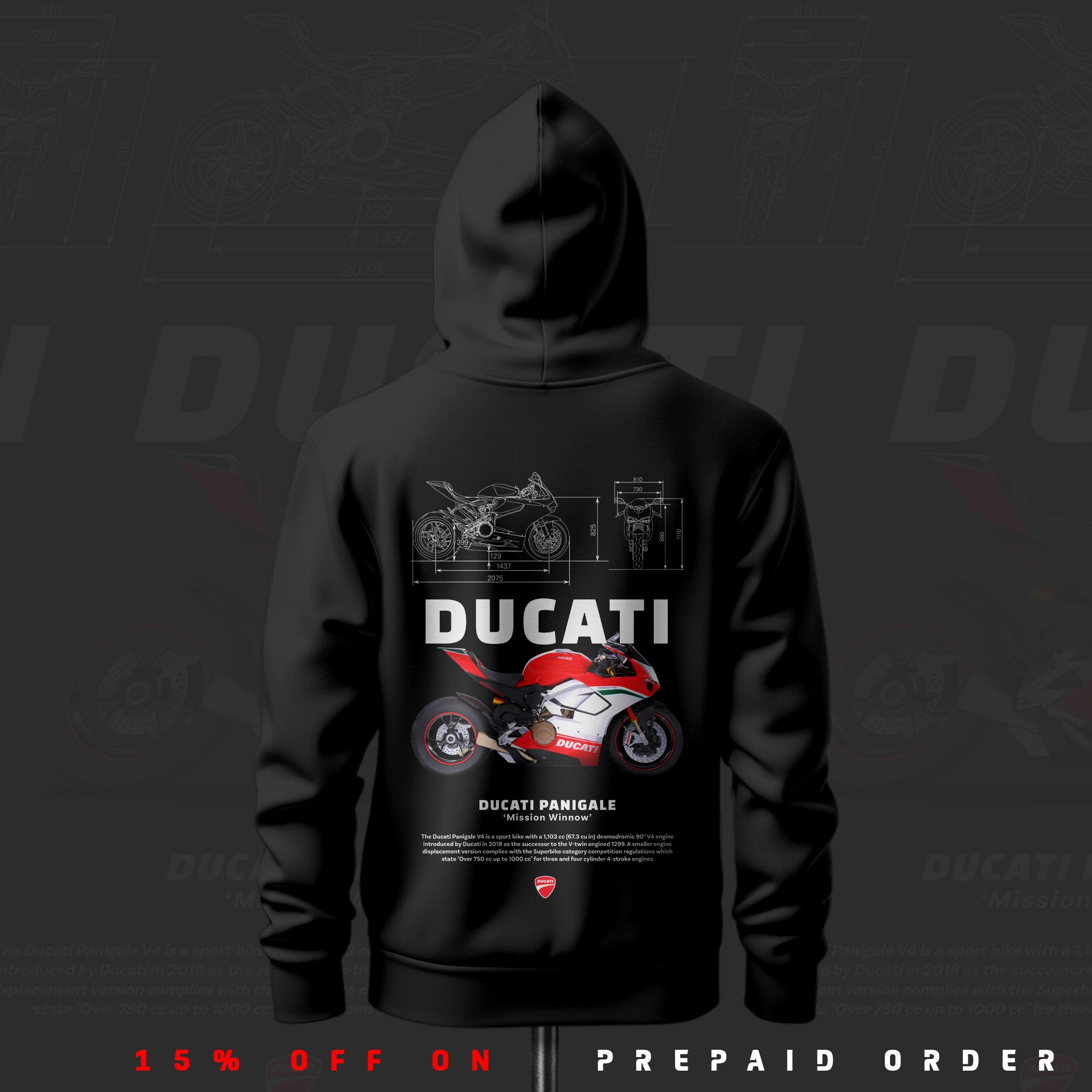 D Panigale ART Inspired Black Drop Shoulder Hoodie