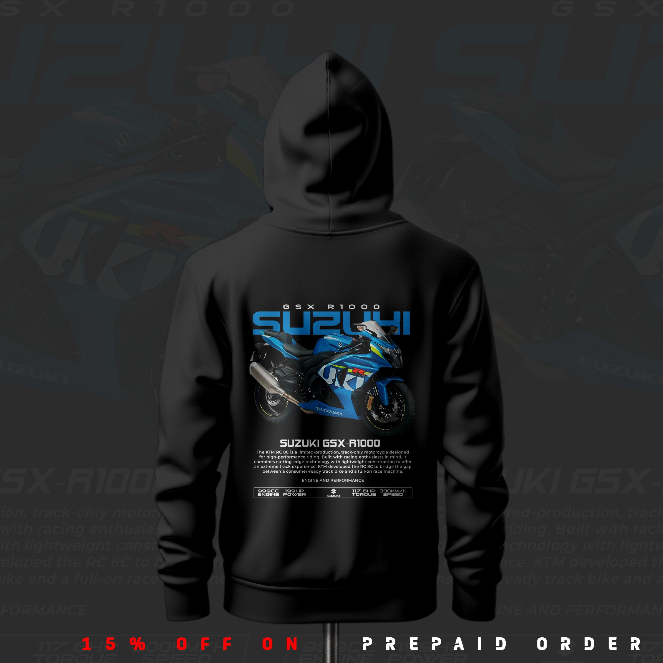 GSX-R1000 ART Inspired Black Drop Shoulder Hoodie